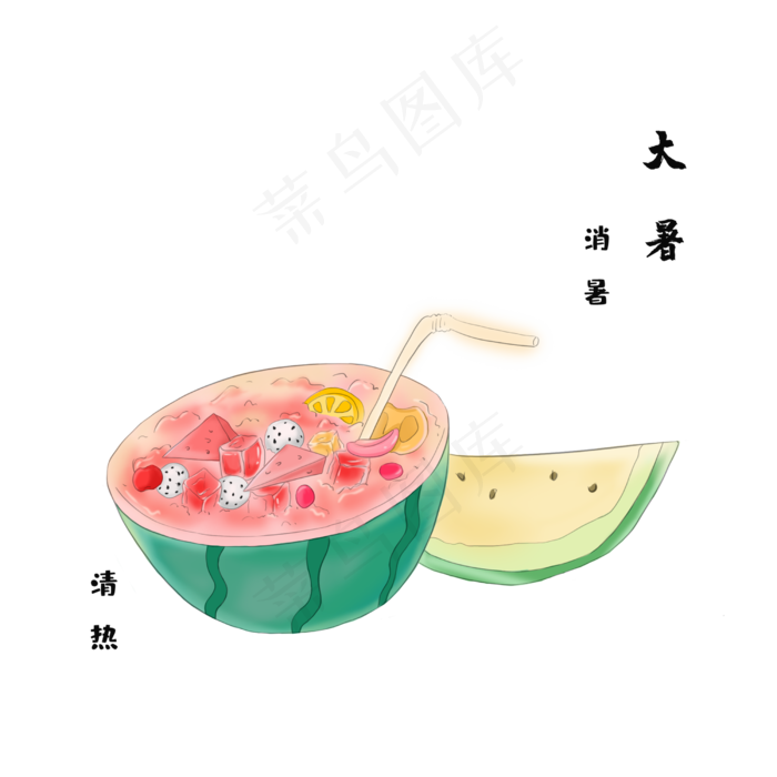 大暑西瓜冰饮消夏,免抠元素