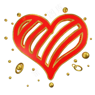 C4D金红色喜庆风浪漫情人节悬浮爱,免抠元素