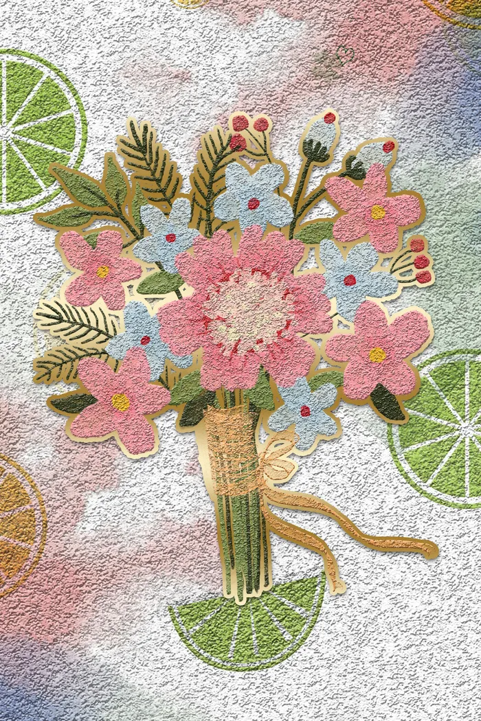 珐琅彩鲜花粉色小清新装饰画(800*3584px 150 dpi )psd模版下载