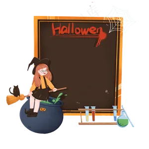 万圣节制作魔药的女巫主题底框,免抠元素