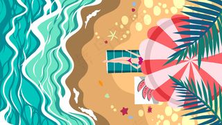 卡通手绘风夏景海边配图