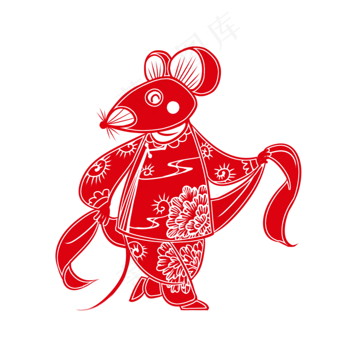 老鼠扭秧歌鼠年剪纸风,免抠元素(2000X2000(DPI:300))psd模版下载