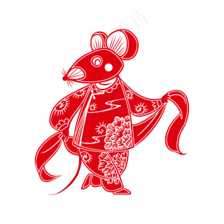老鼠扭秧歌鼠年剪纸风,免抠元素