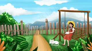 夏天夏季女孩小清新看书五月你好西瓜风景