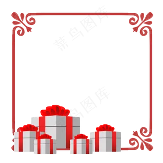 年会白色的礼盒边框,免抠元素