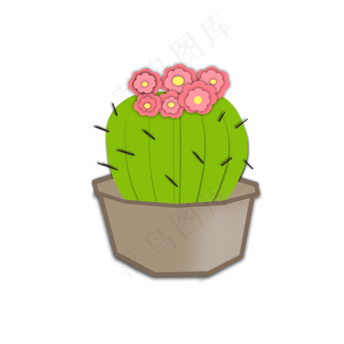 创意剪纸系列仙人掌粉色花植物图