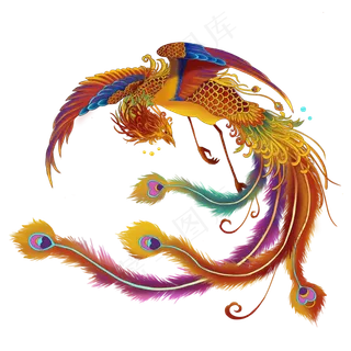 国潮凤凰飞天图,免抠元素