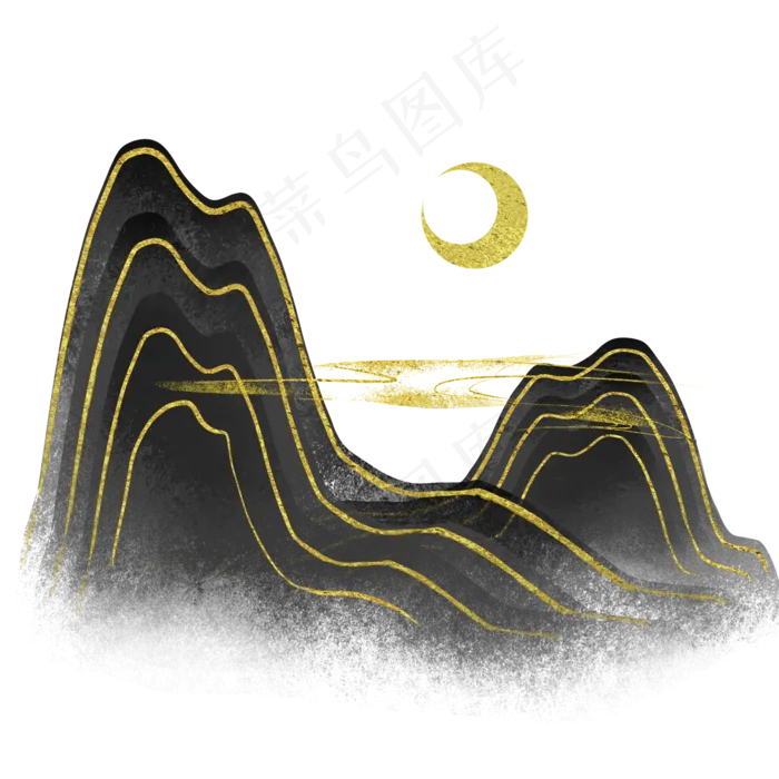 黑金国潮山水风景(2000X2000(DPI:300))psd模版下载