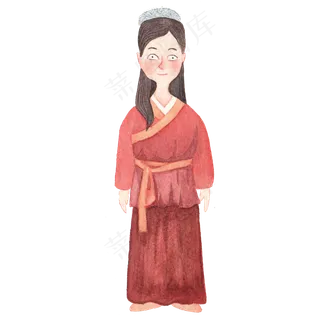 美女水彩人物免抠手绘卡通古装汉