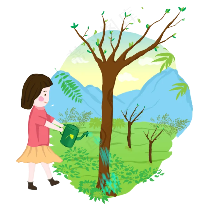 植树节浇水卡通手绘场景(2000X2000(DPI:96))psd模版下载