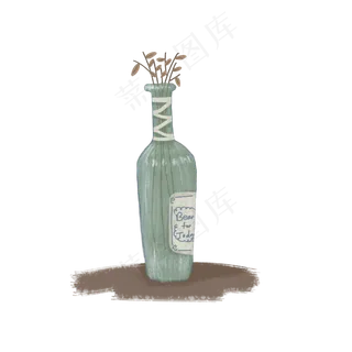 手绘艺术啤酒瓶子植物静物素材元,免抠元素