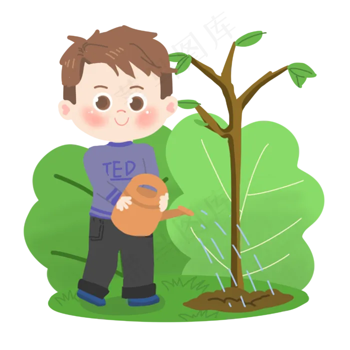 植树节卡通男生浇水PNG素材,免抠元素(2999X2999(DPI:300))psd模版下载