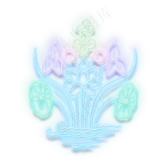 彩色霓虹灯莲花荷花卉装饰(3500X3500(DPI:300))psd模版下载