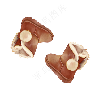 冬日手绘水彩棕色暖靴免费下载