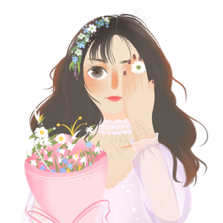 拿着花束的长发女孩