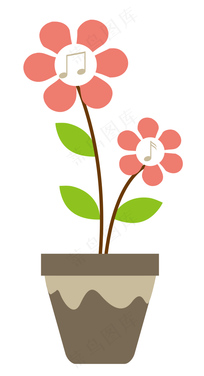 可爱音符红色花瓣花朵盆栽矢量免