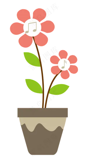 可爱音符红色花瓣花朵盆栽矢量免