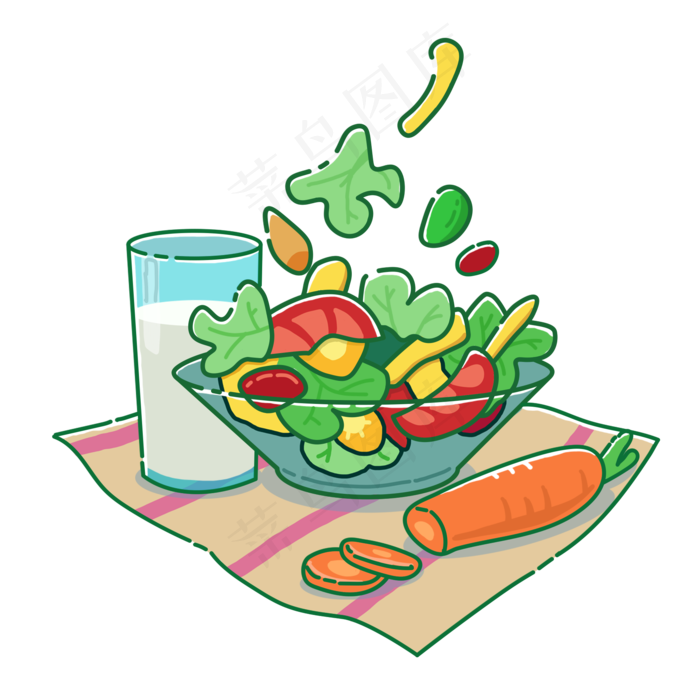 沙拉牛奶减肥餐卡通png素材