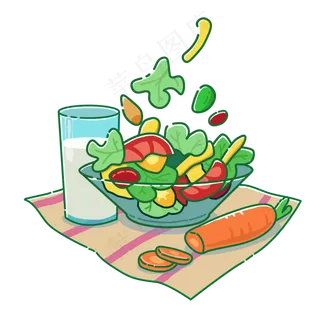 沙拉牛奶减肥餐卡通png素材