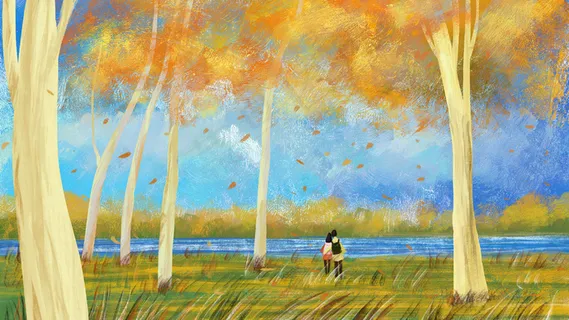 秋游油画旅游旅行治愈系风景