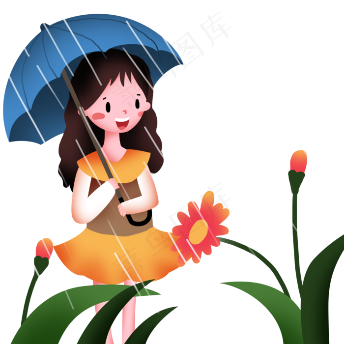 谷雨打伞的小女孩