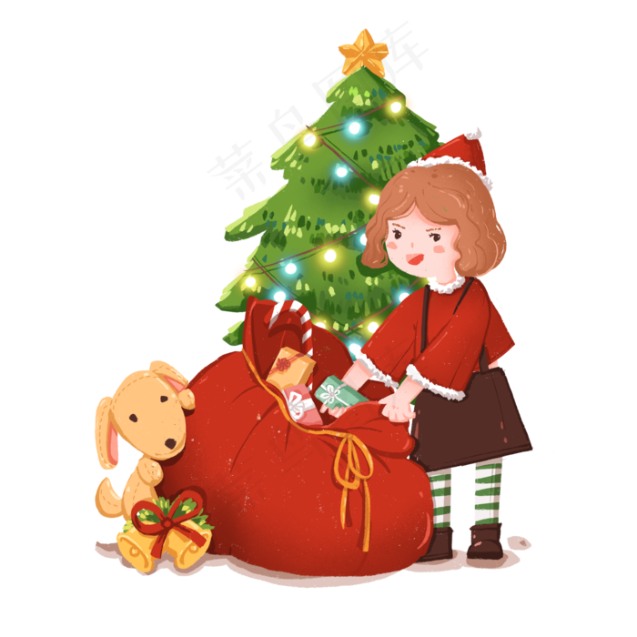 圣诞节找礼物的小女孩,免抠元素