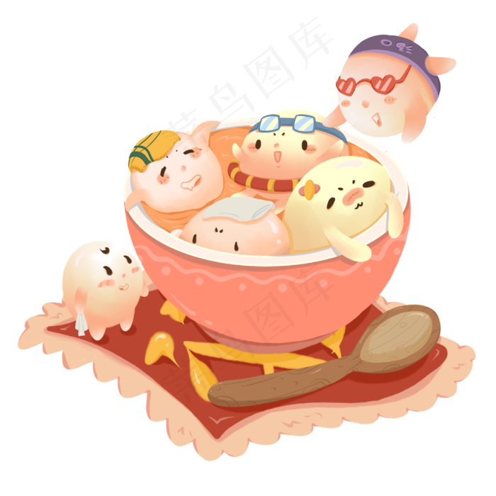 元宵节卡通手绘暖色系可爱的元宵,免抠元素