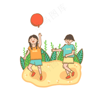 儿童节卡通可爱玩耍的小孩子