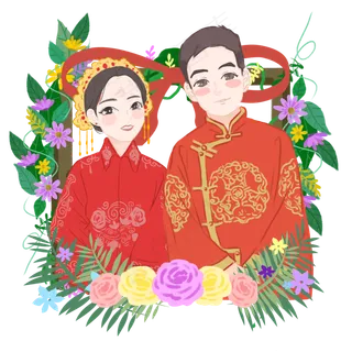 小清新婚礼传统服装新人甜蜜PNG图,免抠元素