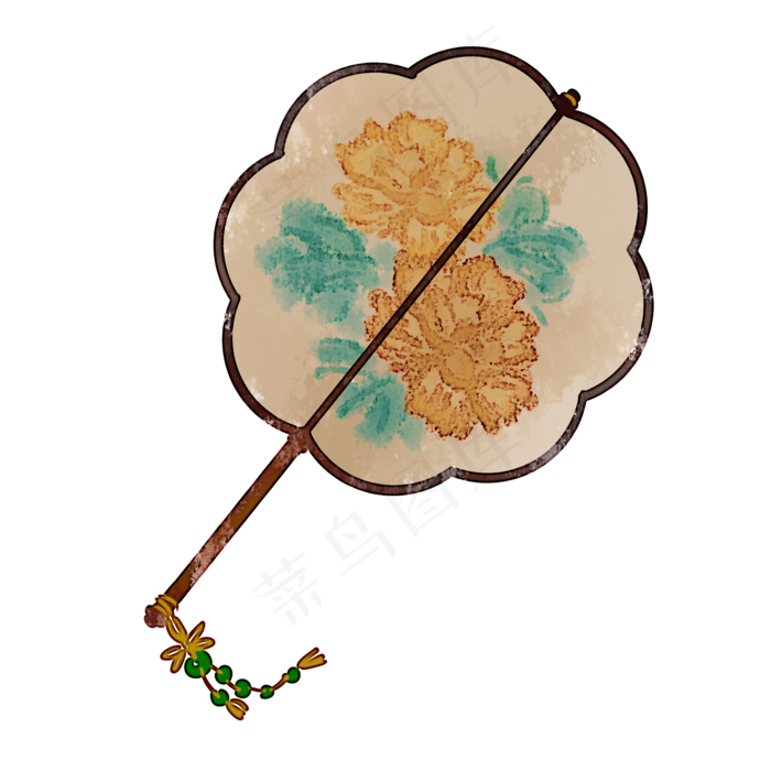 绣花团扇中国风水墨PNG素材,免抠元素