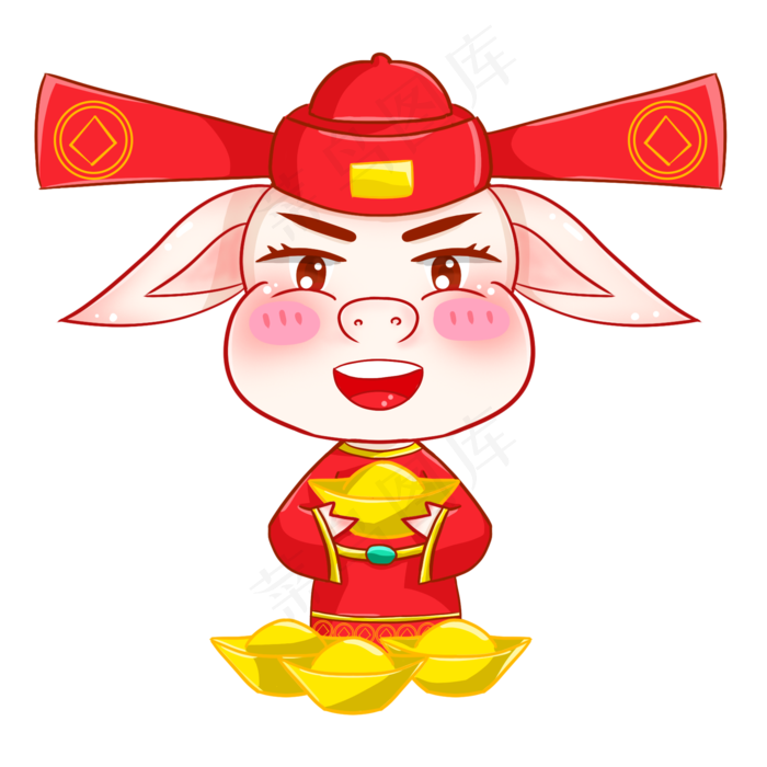 卡通手绘新年财神小猪,免抠元素