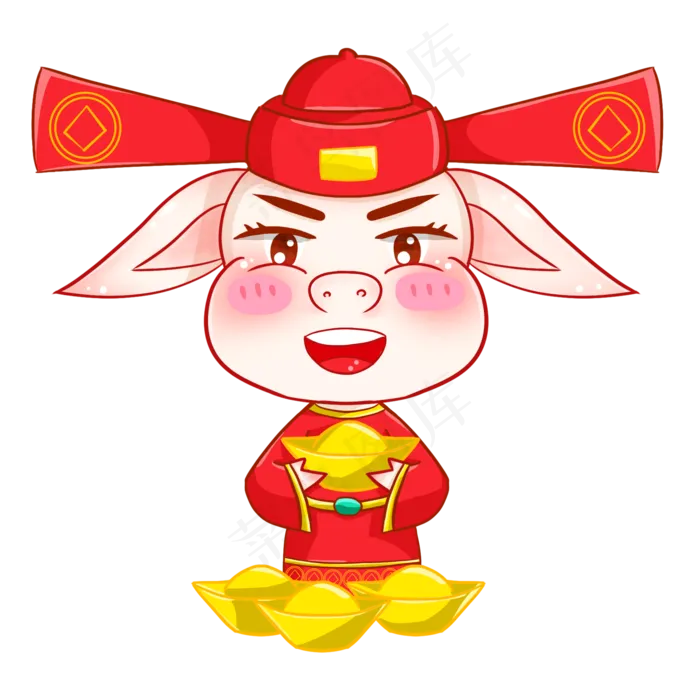 卡通手绘新年财神小猪,免抠元素(2000*2000px 300 dpi )psd模版下载
