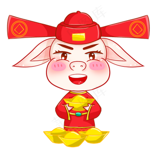 卡通手绘新年财神小猪,免抠元素