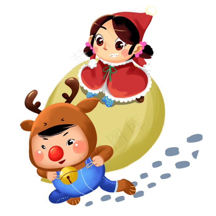 卡通手绘风圣诞节插画,免抠元素