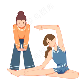 卡通手绘做热身运动的女孩