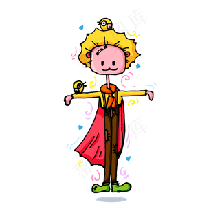 卡通丰收处暑稻草人矢量扁平化海