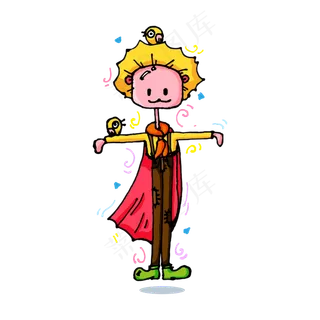 卡通丰收处暑稻草人矢量扁平化海