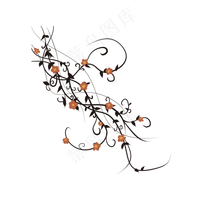 红色小花与黑色花藤(2500X2500(DPI:300))psd模版下载
