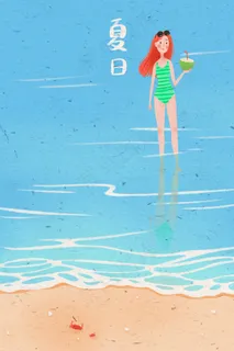 夏日海边泳装美少女