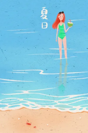 夏日海边泳装美少女