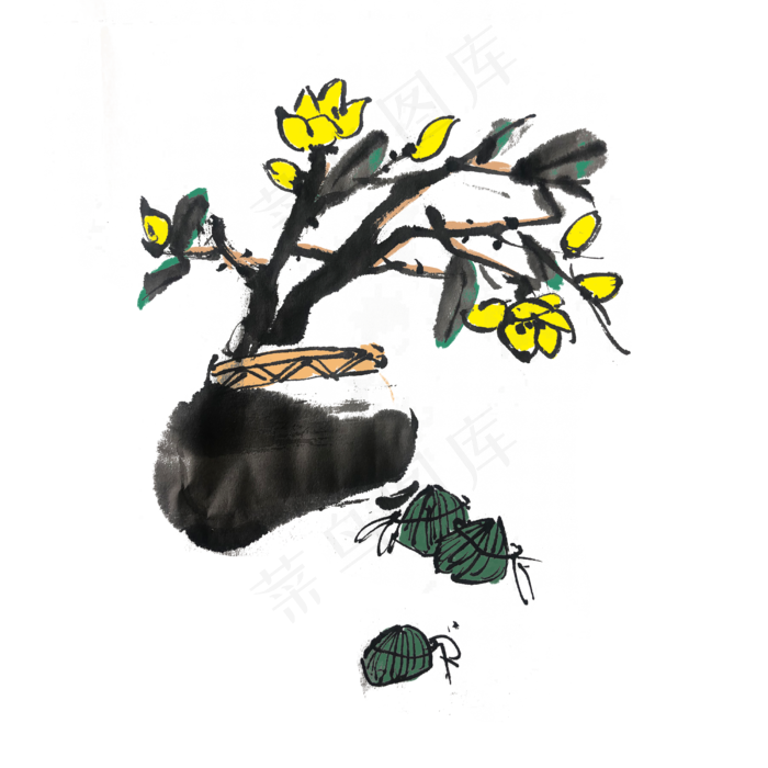 粽子桃花手绘插画