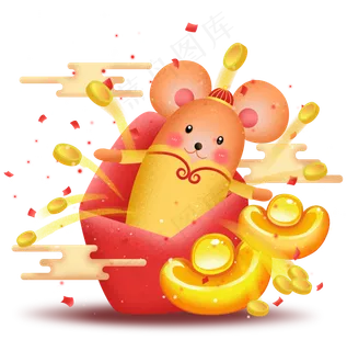 鼠年红包撒钱币,免抠元素
