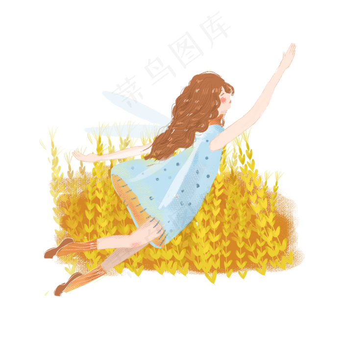芒种收麦子精灵女孩png素材