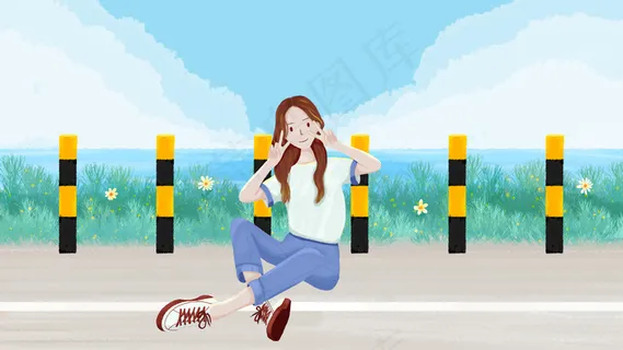 五一出游之女生公路边拍照