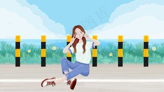 五一出游之女生公路边拍照