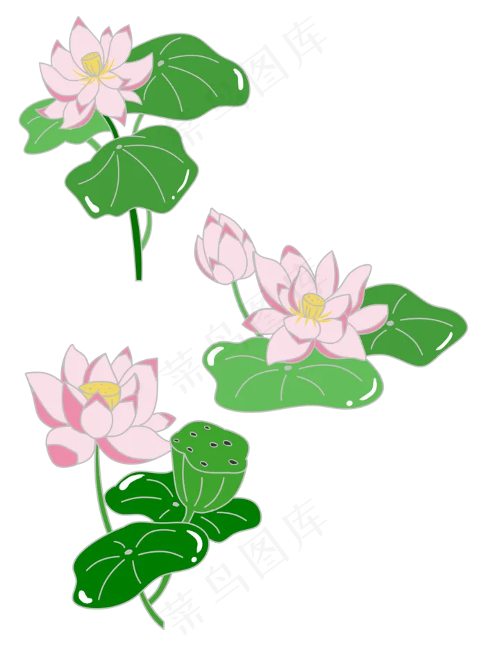 可商用清新可爱简约植物荷花套图(2048X2738(DPI:300))psd模版下载