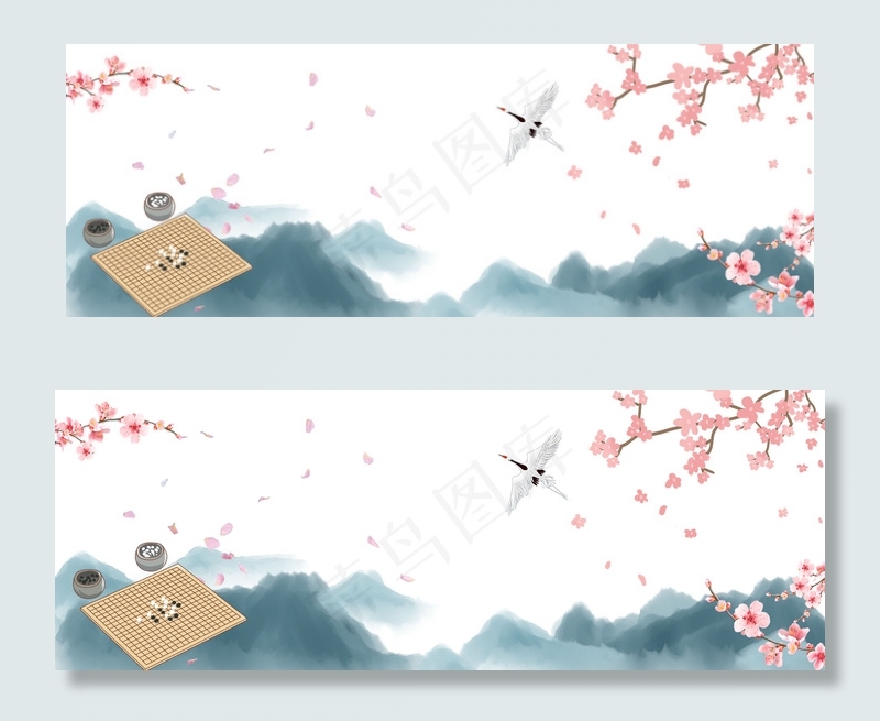 樱花树中国风彩色海报banner背景