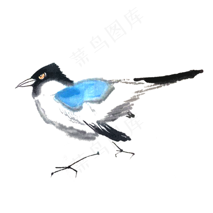 鸟水墨蓝色雀鸟PNG,免抠元素(2000X2000(DPI:300))psd模版下载