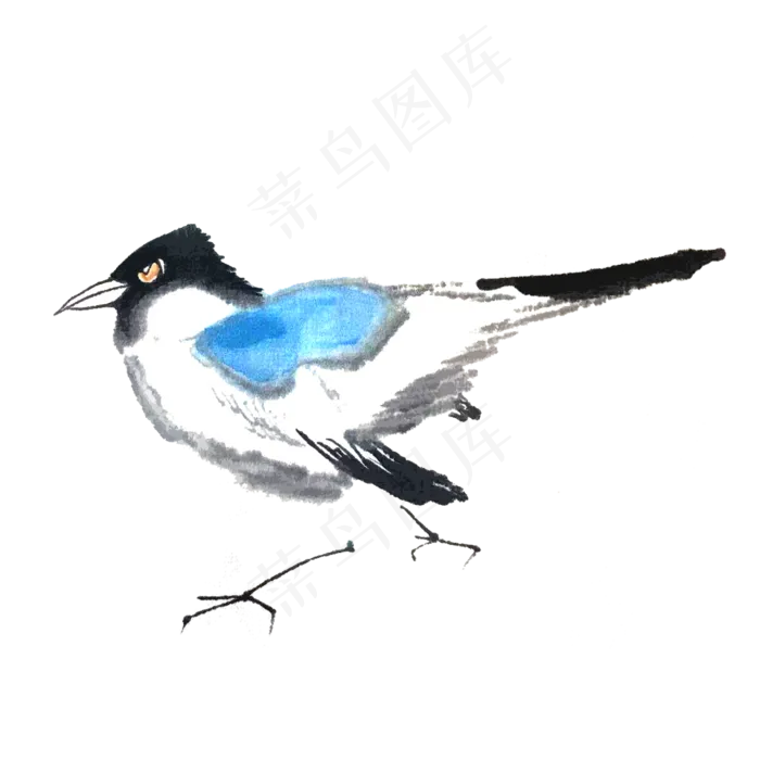 鸟水墨蓝色雀鸟PNG,免抠元素(2000X2000(DPI:300))psd模版下载