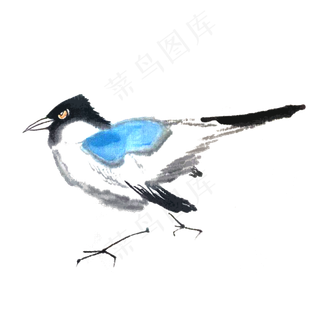 鸟水墨蓝色雀鸟PNG,免抠元素